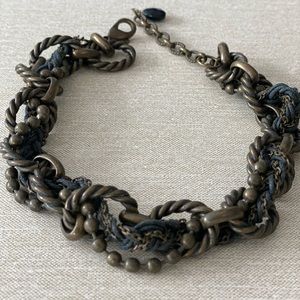 Navy/Brass Twisted Chain Chocker Necklace